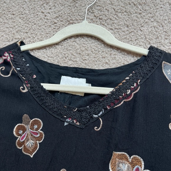 Anthropologie‎ Eri Ali Black Short Dress Embroidered Flowers Ruffled Sleeves M - Picture 9 of 10